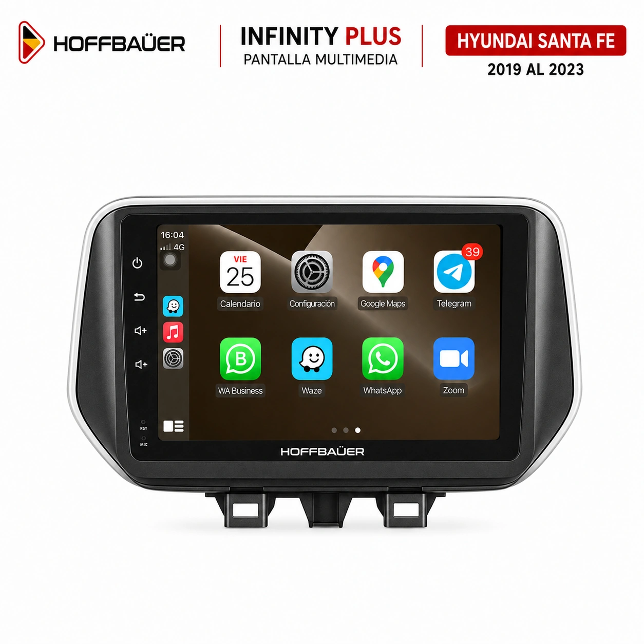 Hyundai Santa Fe 2019 al 2023 Pantalla Hoffbaüer Infinity Plus CarPlay & Android Auto