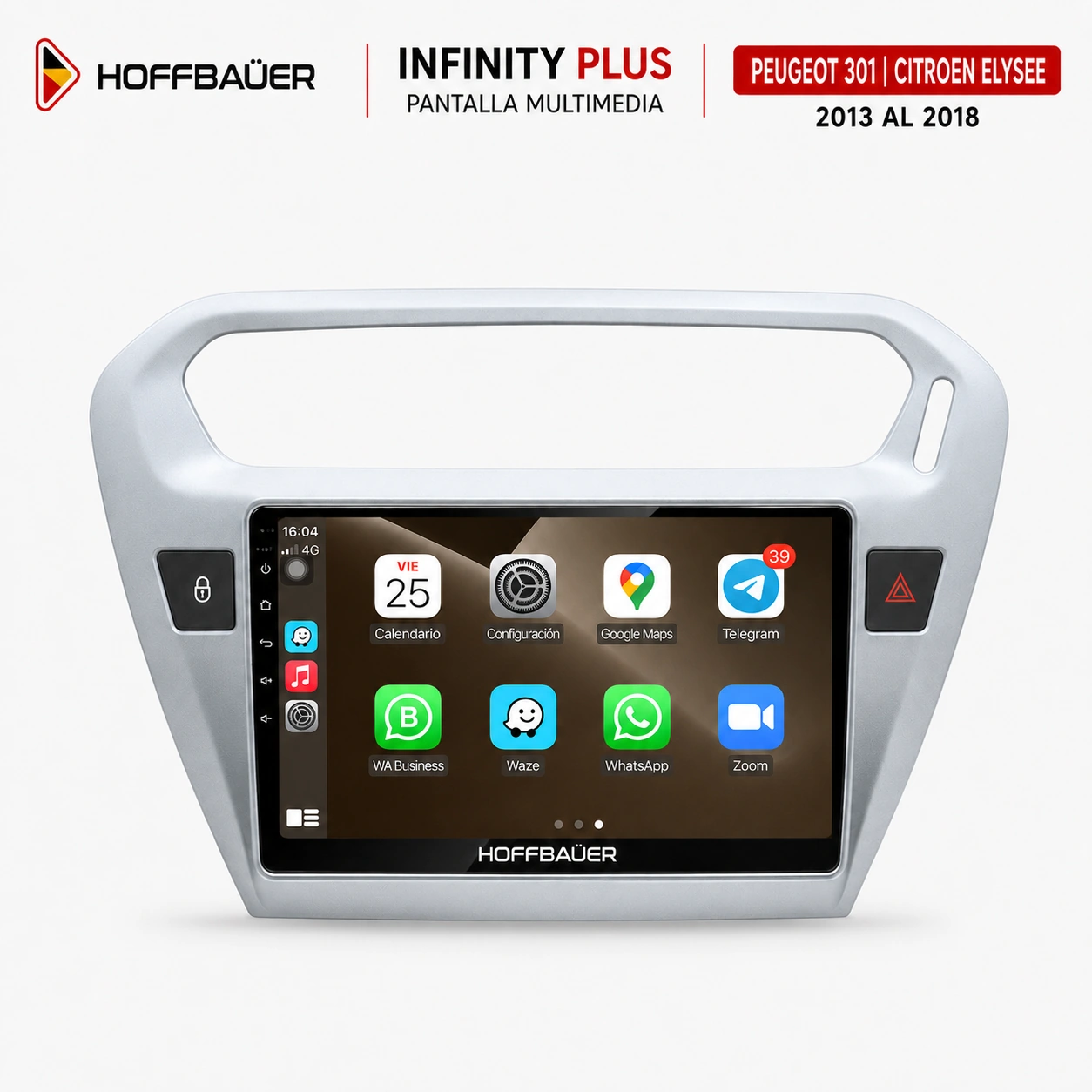 Peugeot 301 | Citroen | Elysee 2013 al 2018 Pantalla Hoffbaüer Infinity Plus CarPlay & Android Auto