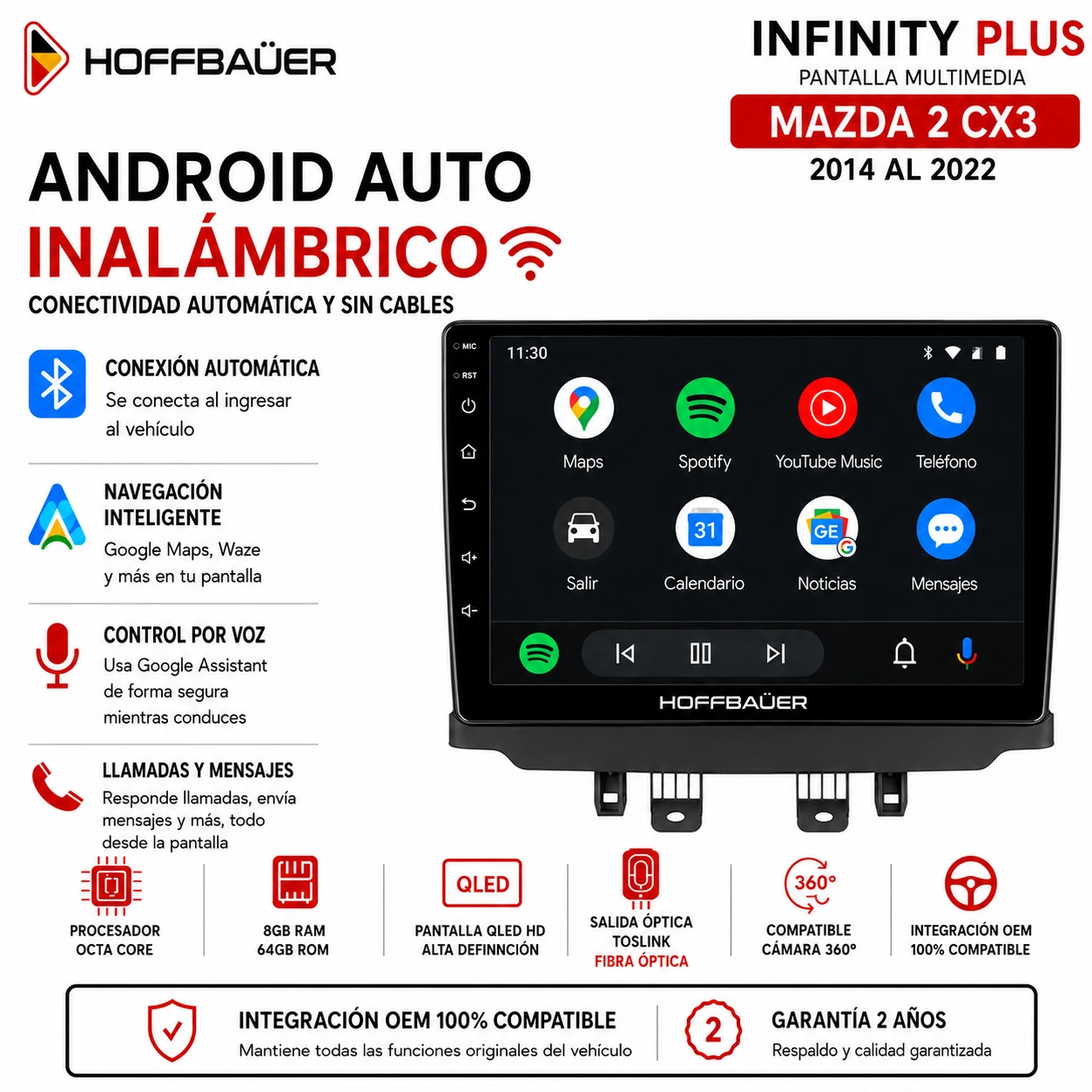 Mazda 2 CX3 2014 al 2022 Pantalla Hoffbaüer Infinity Plus CarPlay & Android Auto - Imagen 3