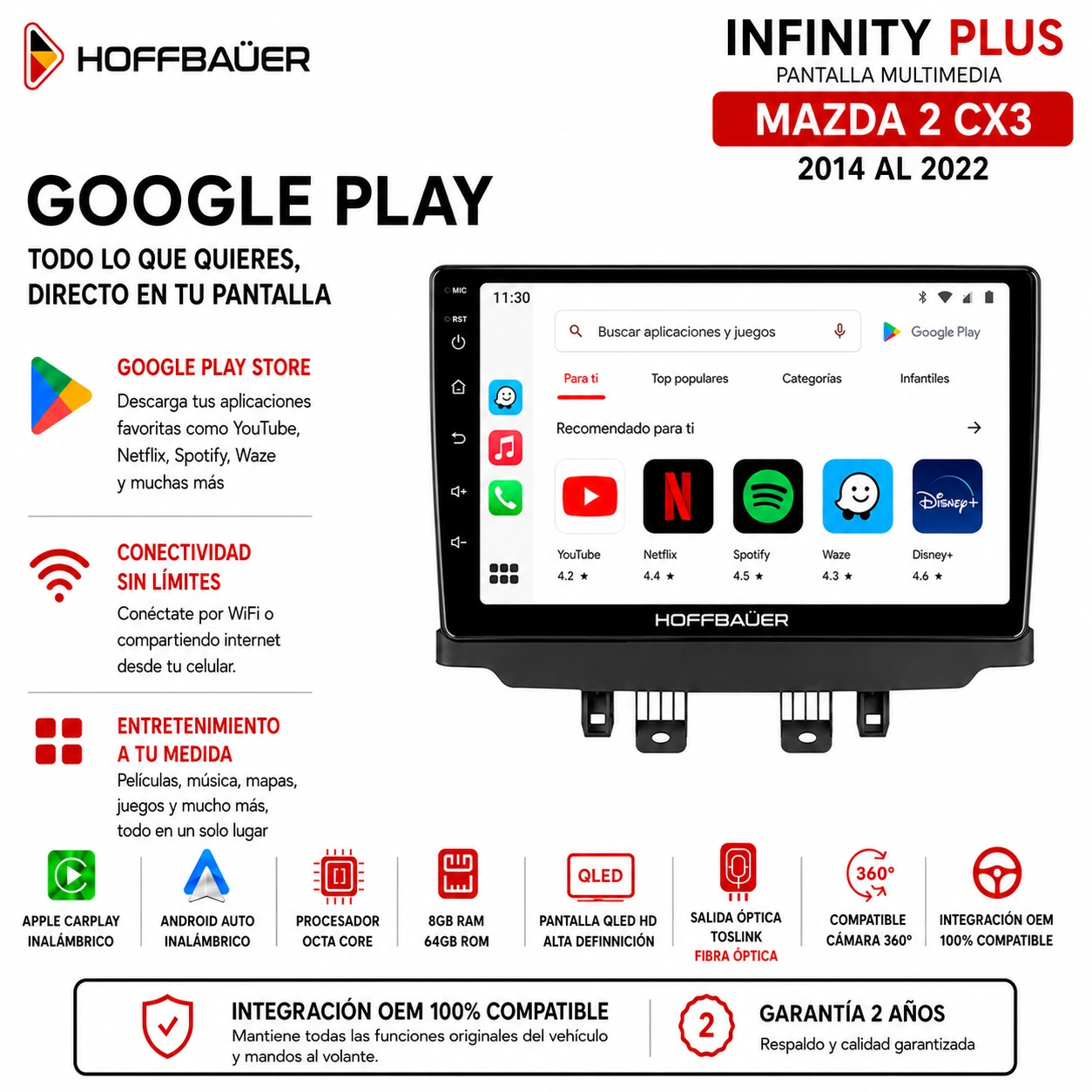 Mazda 2 CX3 2014 al 2022 Pantalla Hoffbaüer Infinity Plus CarPlay & Android Auto - Imagen 4