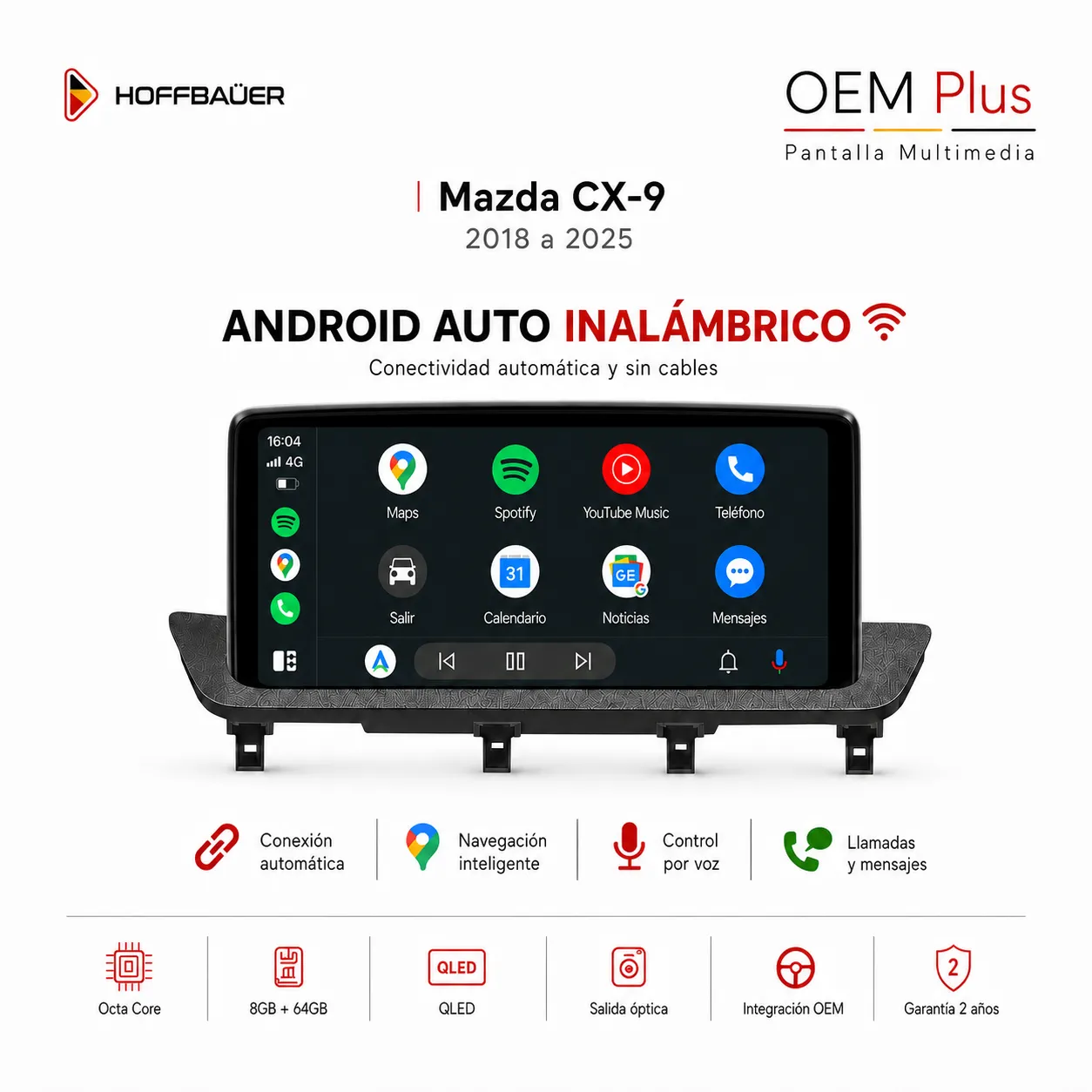 Mazda CX9 2018 al 2025 Pantalla Hoffbaüer OEM Plus CarPlay & Android Auto - Imagen 4