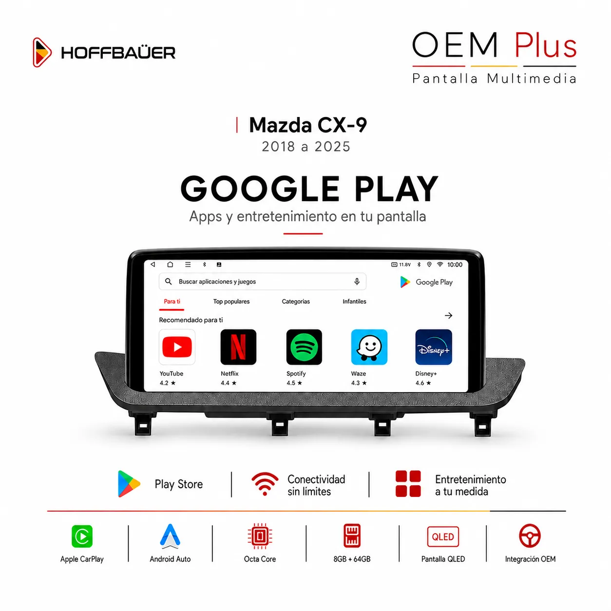 Mazda CX9 2018 al 2025 Pantalla Hoffbaüer OEM Plus CarPlay & Android Auto - Imagen 5