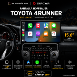 Pantalla HoffBäuer 15.6 pulgadas para Toyota 4Runner 2010-2025 con Apple CarPlay inalámbrico, Android Auto inalámbrico y soporte para cámara 360