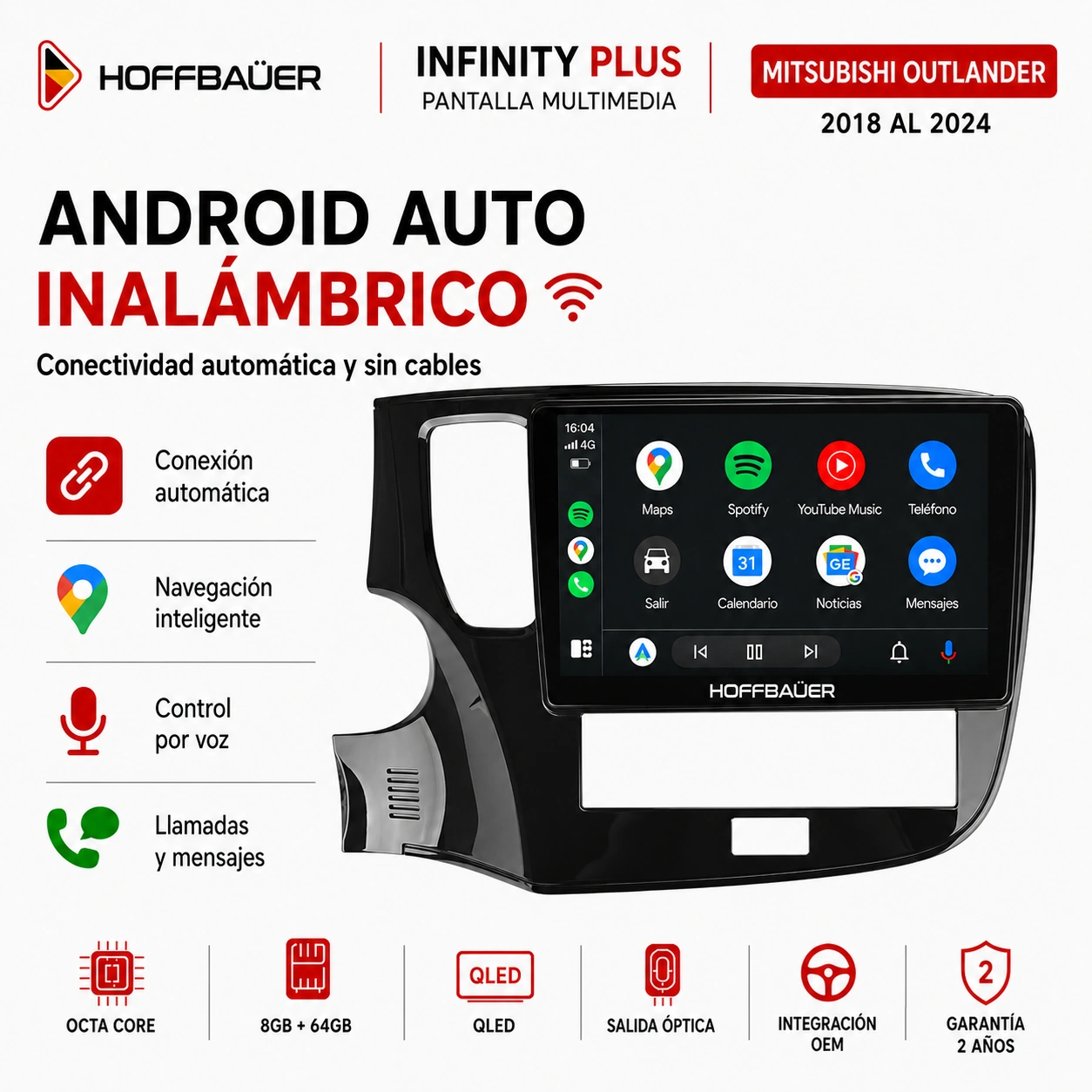 Mitsubishi Outlander 2018 al 2024 Pantalla Hoffbaüer Infinity Plus CarPlay & Android Auto - Imagen 4