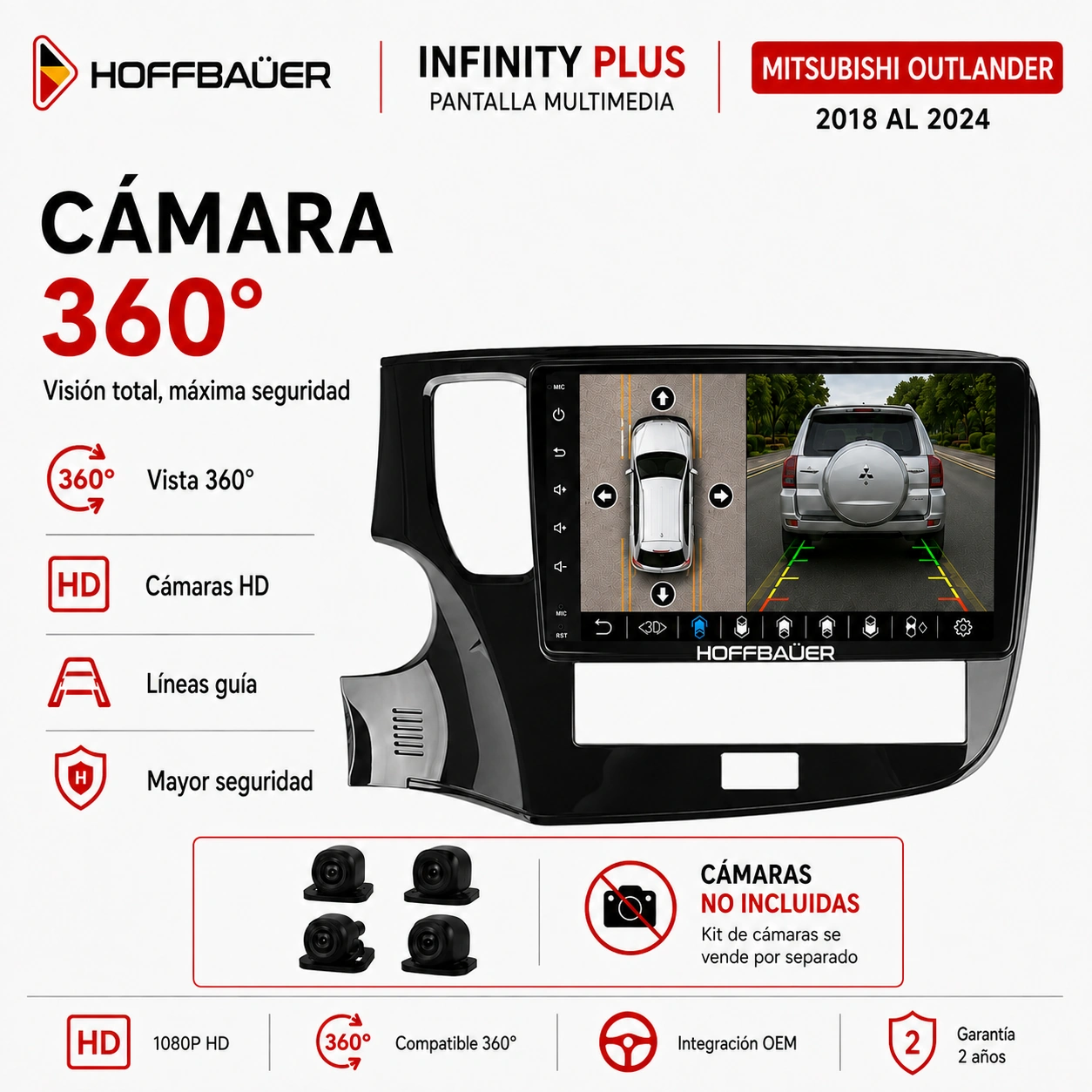 Mitsubishi Outlander 2018 al 2024 Pantalla Hoffbaüer Infinity Plus CarPlay & Android Auto - Imagen 2