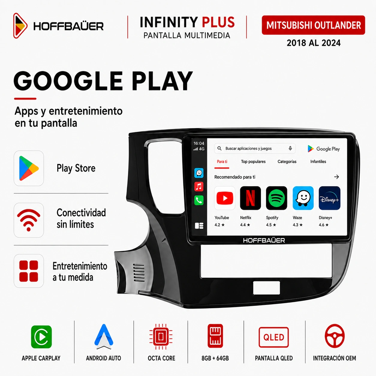 Mitsubishi Outlander 2018 al 2024 Pantalla Hoffbaüer Infinity Plus CarPlay & Android Auto - Imagen 5
