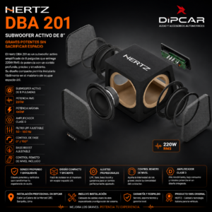 Hertz DBA 201 subwoofer activo amplificado de 8 pulgadas con instalación profesional en Dipcar Lima Perú.
