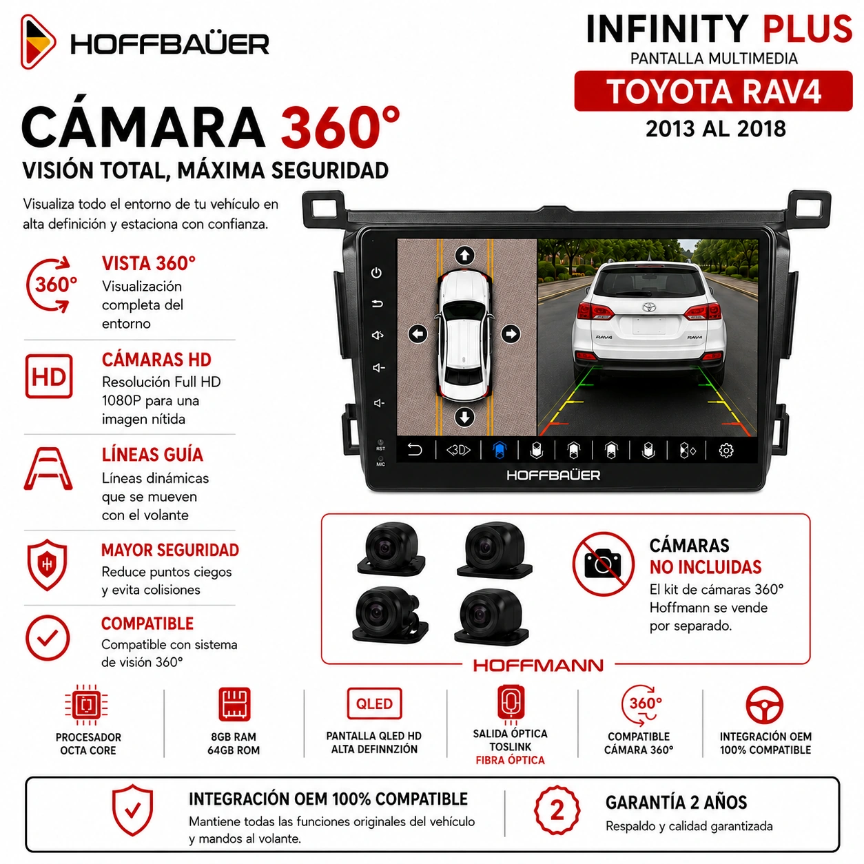 Toyota Rav4 2013 al 2018 Pantalla Hoffbaüer Infinity Plus CarPlay & Android Auto