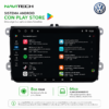 Pantalla NaviTech con Android, Play Store, 8GB RAM y 64GB de almacenamiento.